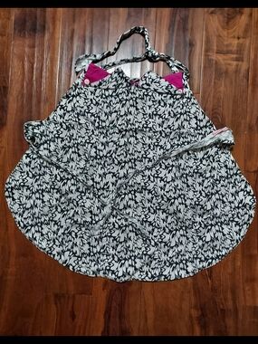 Black & White Floral Apron Cover with Pink Accents